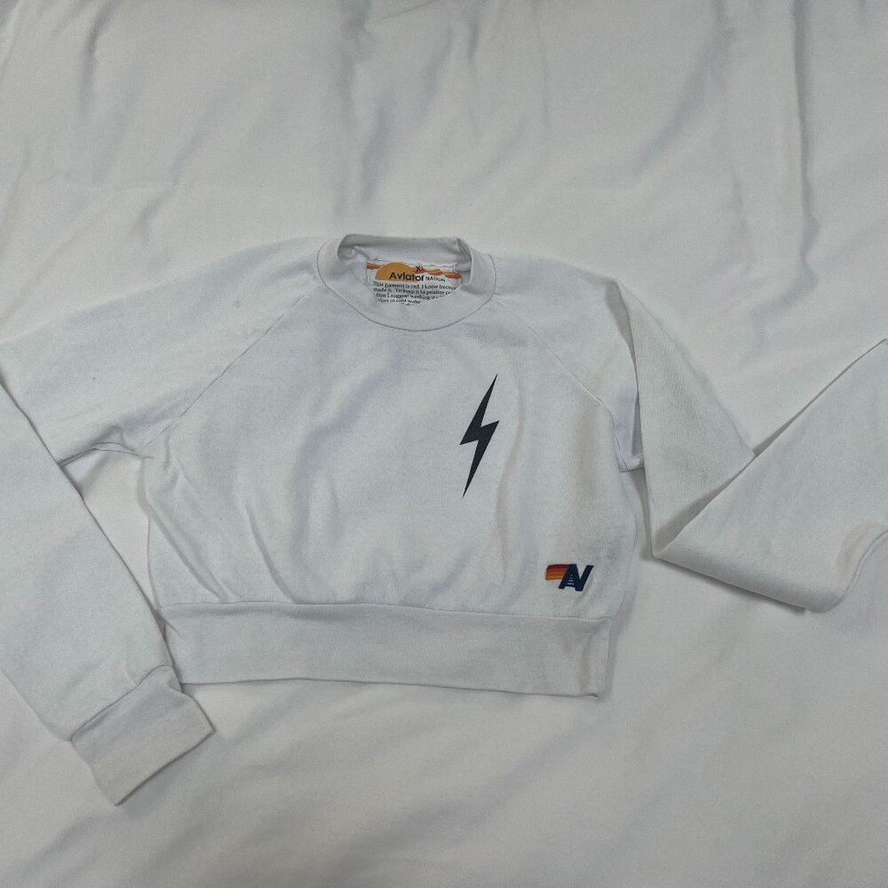 Aviator Nation White Cropped Sweatshirt